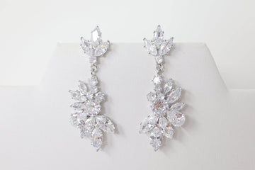 Cubic Zirconia long Bridal Wings Drop, Dangle Crystal, Diamond Earring, Long Bridal Jewelry, Crystal Bridal Earrings, Statement Earrings Cz